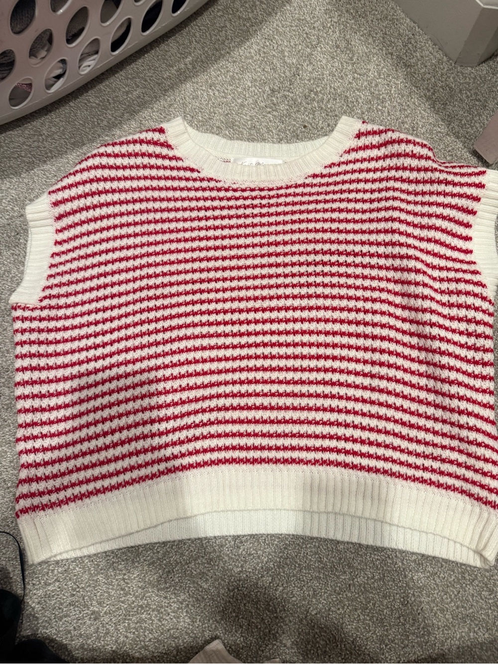 Knit Mix Red & White Striped Sleeveless Sweater Vest